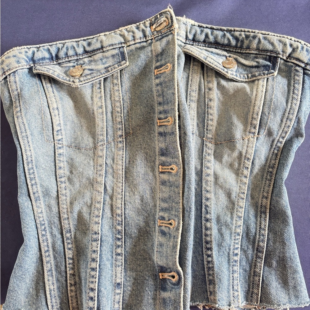 Zara Denim Strapless Corset Top - Light Blue